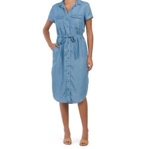 Women’s Lucky Brand Chambray Short Sleeve Curved Hem Midi Shirt Dress Size S
